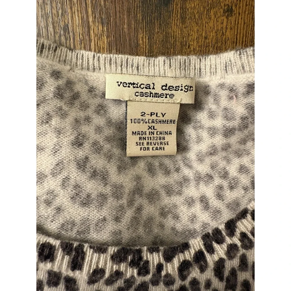 Cashmere Sweater Beige Brown Black Animal Print Crew Neck Pullover Womens XL